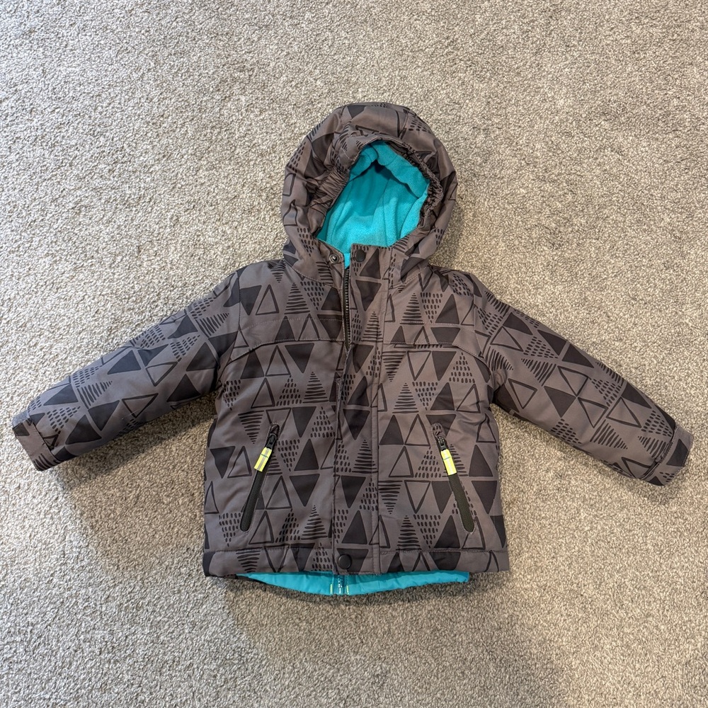 Cat & Jack Geometric Pattern Kids Jacket Puffer -Black and Blue Removable insert